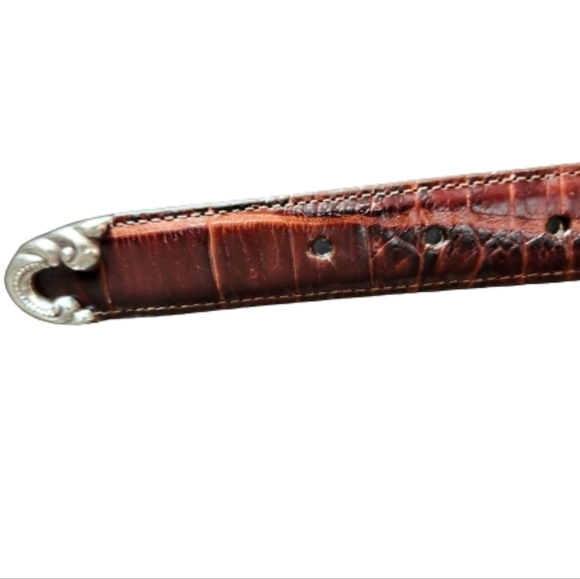 Cold water creek western silver scroll buckle alligator croc print leather belt - Picture 6 of 6